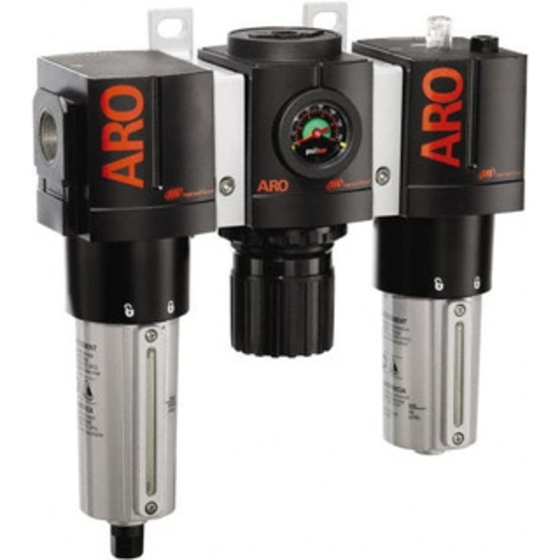 ARO Fluid Management 1 NPT Heavy-Duty 3 Pc Filter-Regulator-Lubricator FRL Unit with Sight Glass & Pressure Gauge 215 SCFM, 250 Max psi, Metal Bowl, Automatic Drain C38461-811 - 61684163