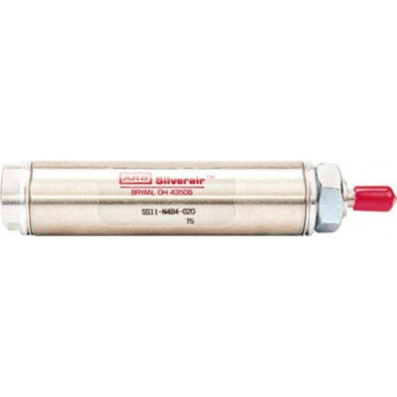 ARO Fluid Management 1 Stroke x 1-1/2 Bore Single Acting Air Cylinder 1/8 Port, 7/16-20 Rod Thread, 200 Max psi, -40 to 160F SS15-N4B4-010 - 60940905