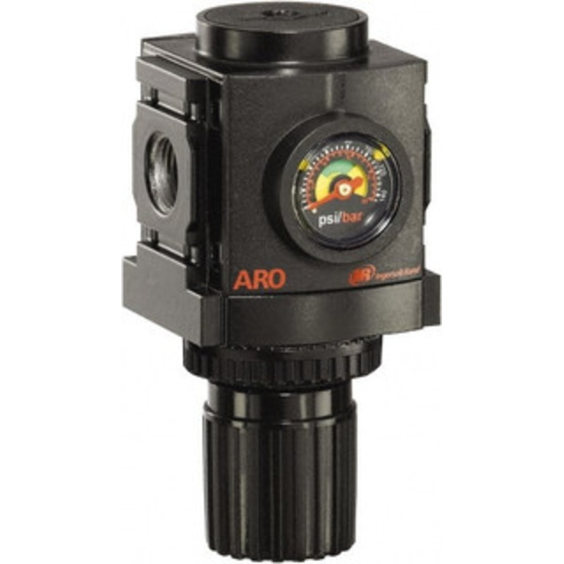 ARO Fluid Management 1/4 NPT 0 - 140 psi Compact Aluminum Regulator with Gauge 250 Max Supply psi, 86 CFM, 23 to 140F, 2.705 Wide x 4.772 High R37221-600 - 87565412