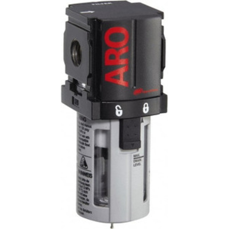 ARO Fluid Management 1/4 Port, 5.016 High x 1.811 Wide Miniature Filter with Polycarbonate Bowl, Automatic Drain 49 SCFM, 150 Max psi, 125F Max Temp, Modular Connection, Bowl Guard, 0.7 oz Bowl Capacity F35121-401 - 61687331