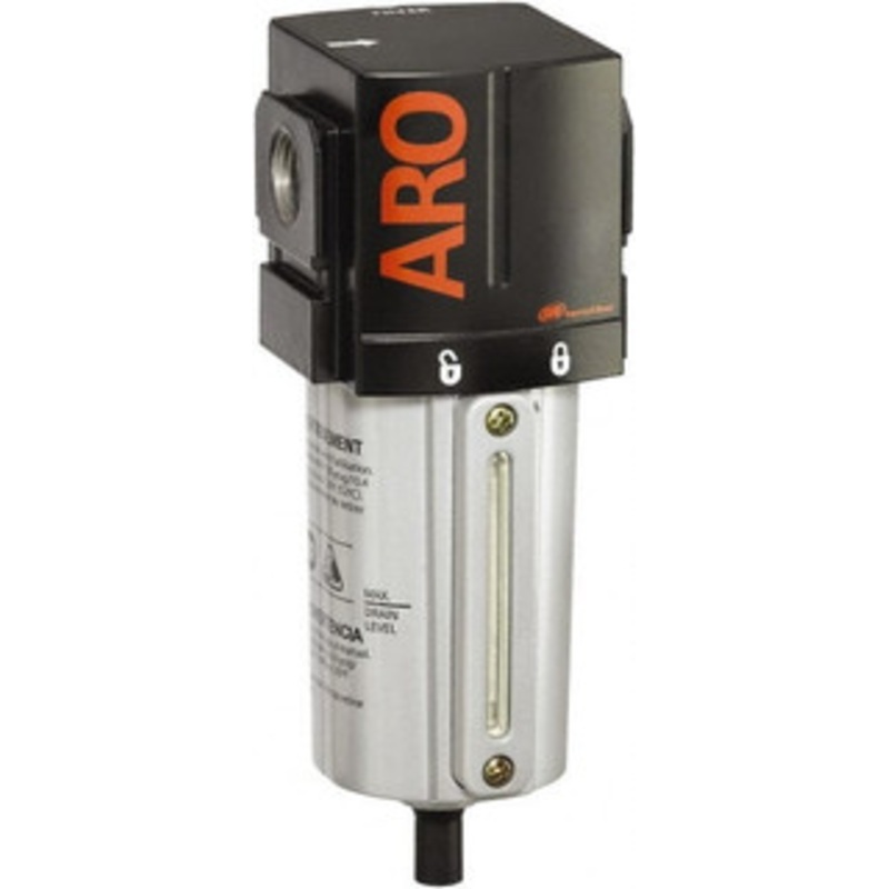 ARO Fluid Management 3/8 Port, 7.047 High x 2.874 Wide Standard Filter with Metal Bowl, Manual Drain 156 SCFM, 250 Max psi, 175F Max Temp, Sight Glass Included, Modular Connection, 2.4 oz Bowl Capacity F35331-410 - 92089770