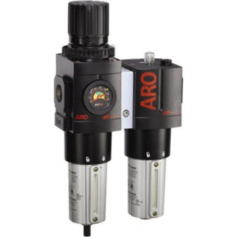 ARO Fluid Management 1 NPT Heavy-Duty 2 Pc Filter/Regulator-Lubricator FRL Unit with Sight Glass & Pressure Gauge 208 SCFM, 250 Max psi, Metal Bowl, Automatic Drain C38461-611 - 61684270