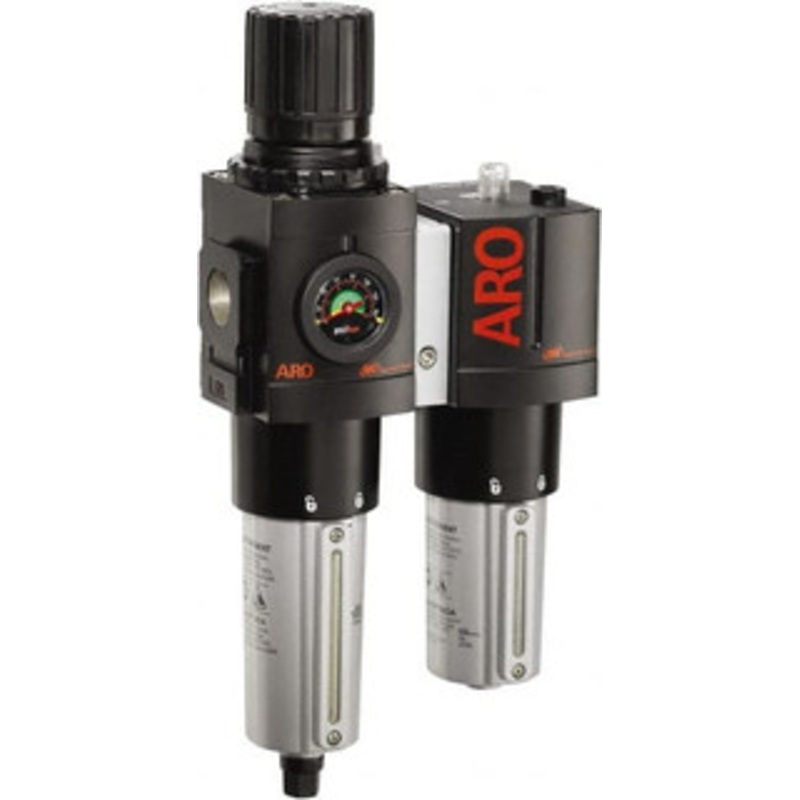 ARO Fluid Management 3/4 NPT Heavy-Duty 2 Pc Filter/Regulator-Lubricator FRL Unit with Sight Glass & Pressure Gauge 201 SCFM, 250 Max psi, Metal Bowl, Automatic Drain C38451-611 - 61684148