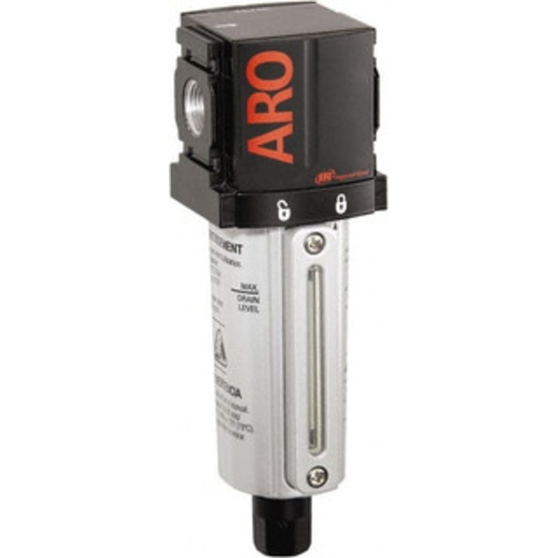 ARO Fluid Management 3/8 Port, 7.028 High x 2.244 Wide Compact Filter with Metal Bowl, Automatic Drain 107 SCFM, 250 Max psi, 175F Max Temp, Sight Glass Included, Modular Connection, 1 oz Bowl Capacity F35231-411 - 61687299
