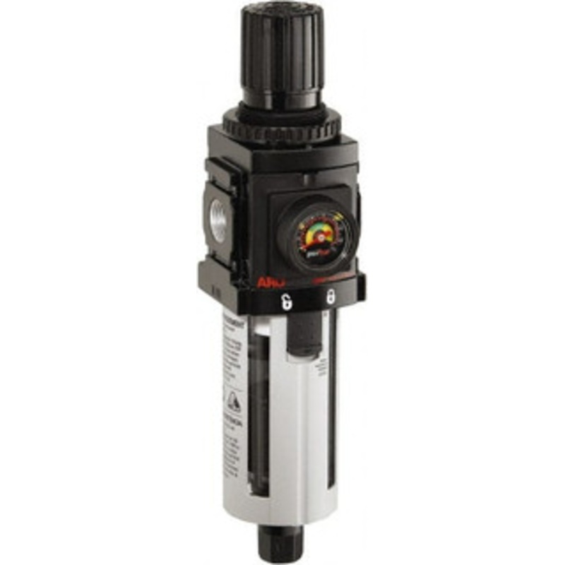 ARO Fluid Management 1/4 NPT Compact 1 Pc Filter/Regulator FRL Unit with Pressure Gauge 72 SCFM, 150 Max psi, Polycarbonate Bowl, Automatic Drain P39224-604 - 61683967