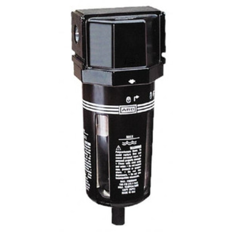 ARO Fluid Management 1/4 Port, 6.161 High x 2.244 Wide Compact Filter with Polycarbonate Bowl, Manual Drain 73 SCFM, 150 Max psi, 125F Max Temp, Modular Connection, Bowl Guard, 1.3 oz Bowl Capacity F35221-400 - 64981228