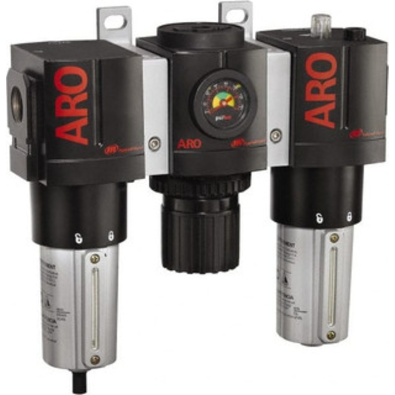 ARO Fluid Management 1 NPT Heavy-Duty 3 Pc Filter-Regulator-Lubricator FRL Unit with Sight Glass & Pressure Gauge 215 SCFM, 250 Max psi, Metal Bowl, Manual Drain C38461-810 - 61684205