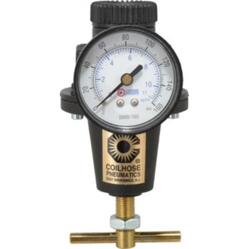 Coilhose Pneumatics 3/8 NPT 0 - 125 psi Heavy-Duty T-Handle Cast Aluminum Regulator with Gauge 250 Max Supply psi, 40 CFM, 250F Max, 3 Wide x 5-1/2 High 8803G - 79812202