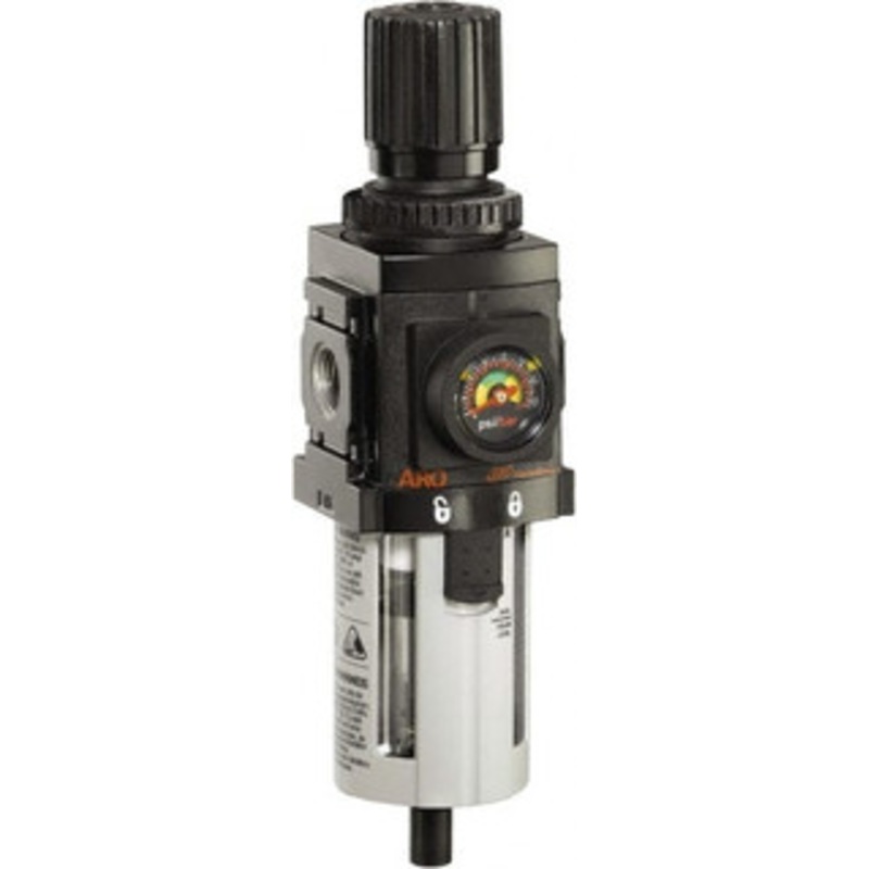 ARO Fluid Management 1/4 NPT Compact 1 Pc Coalescing Filter/Regulator FRL Unit with Pressure Gauge 72 SCFM, 150 Max psi, Polycarbonate Bowl, Manual Drain P39223-600 - 61684304