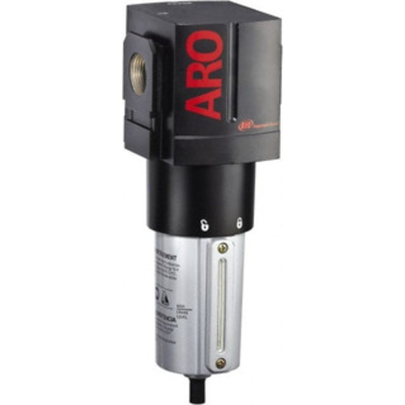 ARO Fluid Management 1 Port, 10.811 High x 3.858 Wide Heavy Duty Filter with Metal Bowl, Automatic Drain 353 SCFM, 250 Max psi, 175F Max Temp, Sight Glass Included, Modular Connection, 5.9 oz Bowl Capacity F35461-411 - 76072123