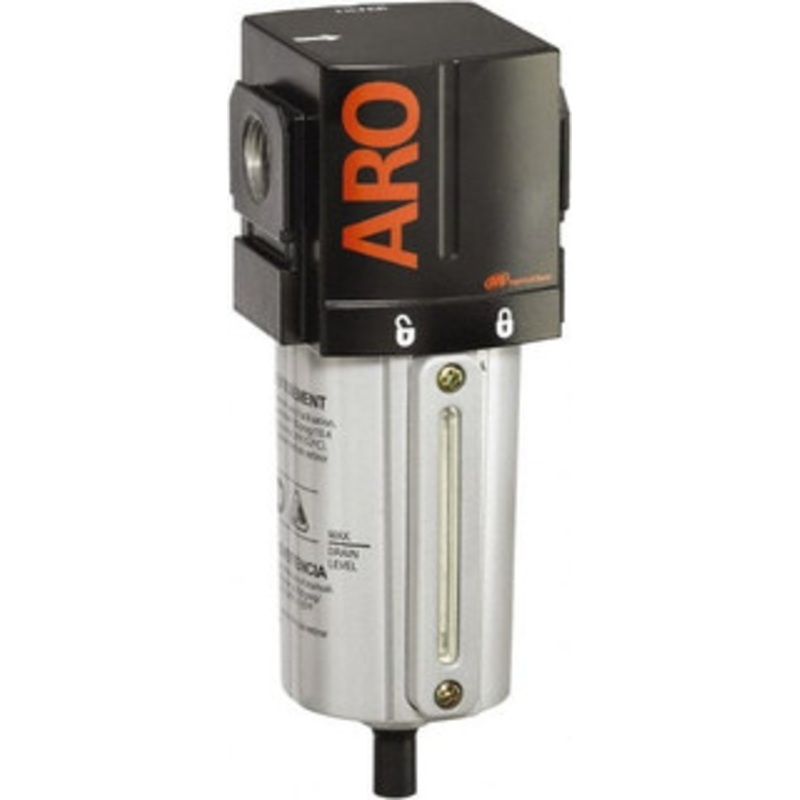 ARO Fluid Management 3/4 Port, 7.047 High x 2.874 Wide Standard Filter with Metal Bowl, Manual Drain 216 SCFM, 250 Max psi, 175F Max Temp, Sight Glass Included, Modular Connection, 2.4 oz Bowl Capacity F35351-410 - 66616491