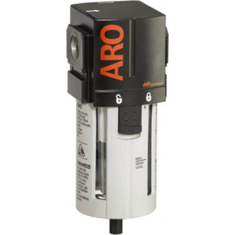 ARO Fluid Management 3/8 Port, 7.913 High x 2.874 Wide Standard Filter with Polycarbonate Bowl, Automatic Drain 156 SCFM, 150 Max psi, 125F Max Temp, Modular Connection, Bowl Guard, 2.3 oz Bowl Capacity F35331-401 - 61687265