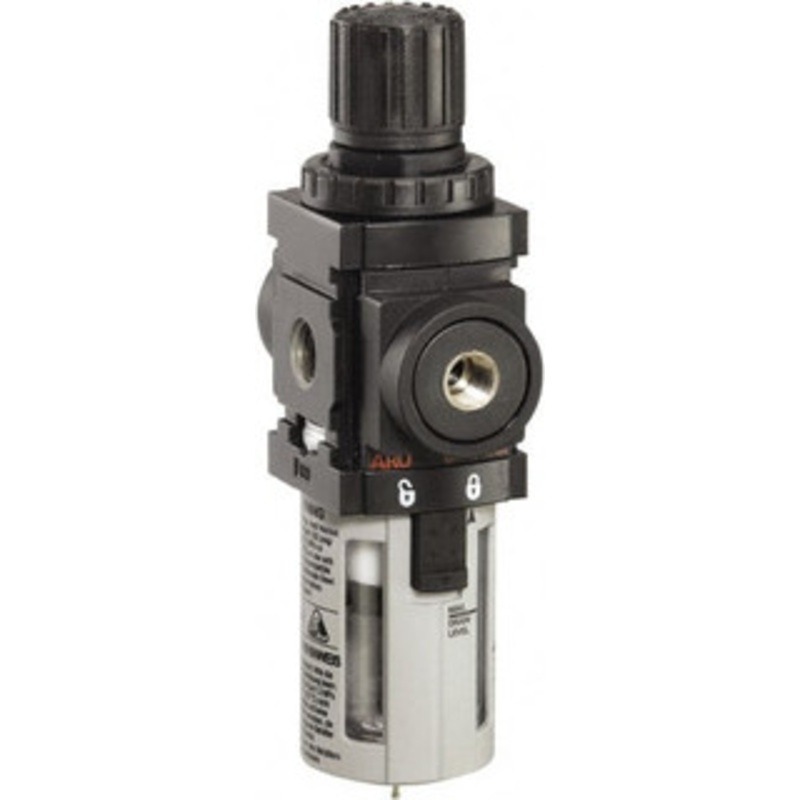 ARO Fluid Management 1/8 NPT Miniature 1 Pc Filter/Regulator FRL Unit 43 SCFM, 150 Max psi, Polycarbonate Bowl, Manual Drain P39114-100 - 79118626