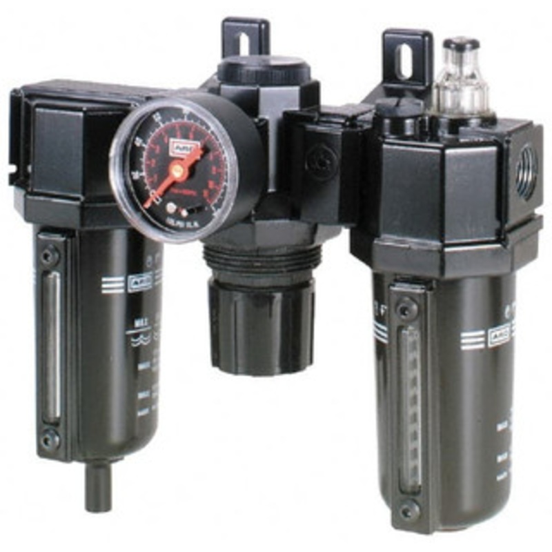 ARO Fluid Management 1/4 NPT Compact 2 Pc Filter/Regulator-Lubricator FRL Unit with Sight Glass & Pressure Gauge 58 SCFM, 250 Max psi, Metal Bowl, Manual Drain C38221-610 - 85102564