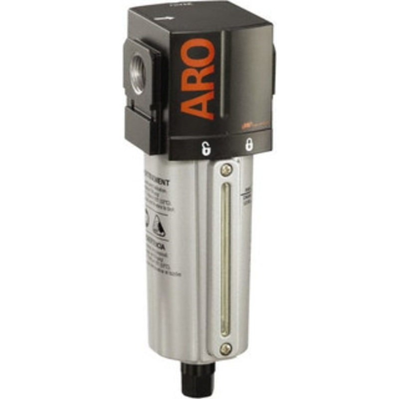 ARO Fluid Management 3/8 Port, 7.913 High x 2.874 Wide Standard Filter with Metal Bowl, Automatic Drain 156 SCFM, 250 Max psi, 175F Max Temp, Sight Glass Included, Modular Connection, 2.8 oz Bowl Capacity F35331-411 - 50814300