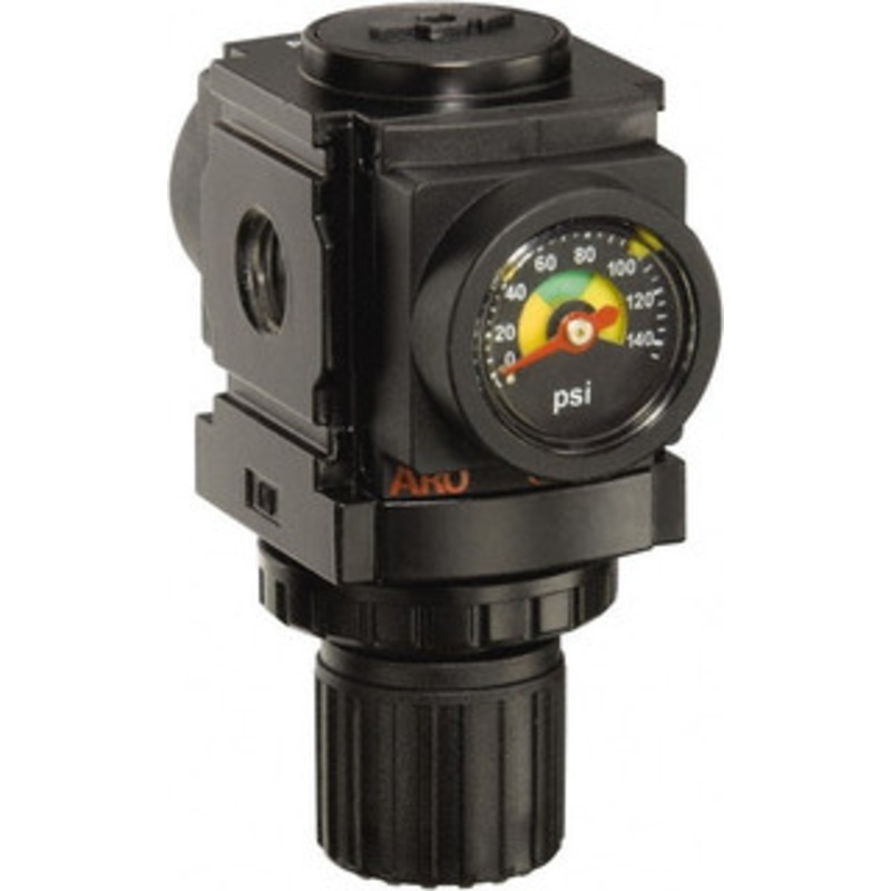 ARO Fluid Management 1/4 NPT 0 - 140 psi Miniature Aluminum Regulator with Gauge 250 Max Supply psi, 59 CFM, 23 to 140F, 2.913 Wide x 3.563 High R37121-600 - 44920312