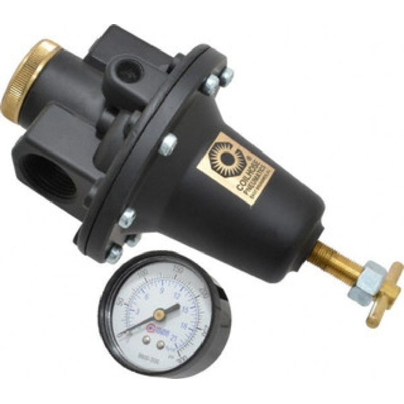 Coilhose Pneumatics 1 NPT 0 - 200 psi Heavy-Duty T-Handle Cast Aluminum Regulator with Gauge 250 Max Supply psi, 160 CFM, 250F Max, 5 Wide x 8-1/2 High 8808GH - 80074073