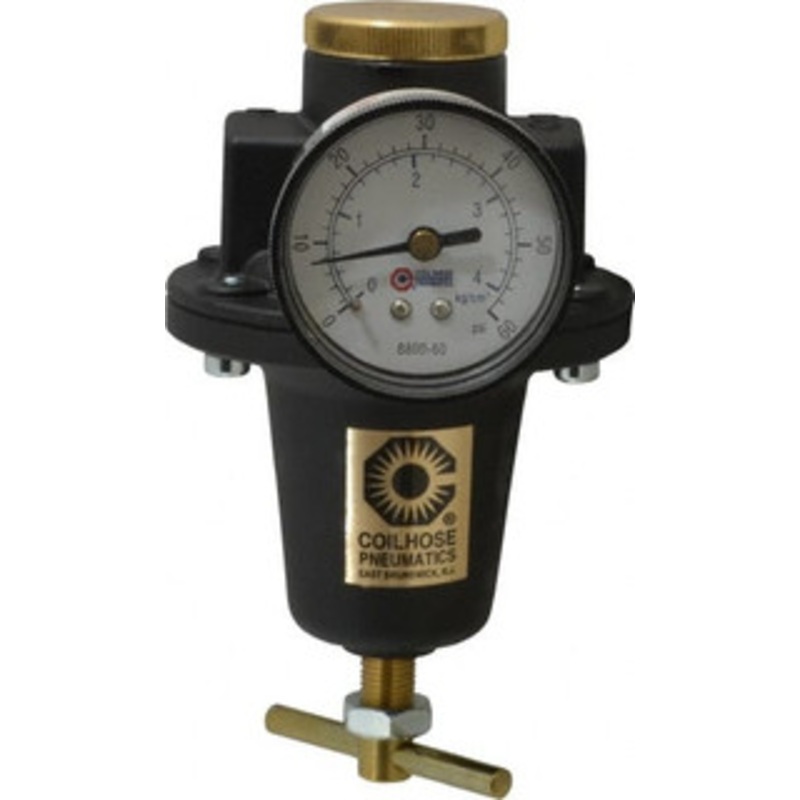Coilhose Pneumatics 1/2 NPT 0 - 60 psi Heavy-Duty T-Handle Cast Aluminum Regulator with Gauge 250 Max Supply psi, 80 CFM, 250F Max, 4 Wide x 7 High 8804GL - 80074255