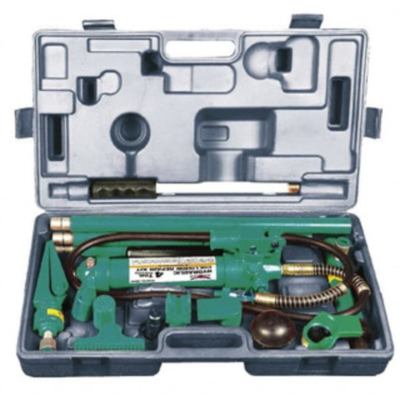 Safeguard 18 Piece Automotive Collision Repair Kit Extention Tubes, Base, Wedge Head, V-Base, Adapters, Serrated Saddle, Rubber Head, Pump, 1/2 Ton Spreader, Ram, Hose 66040 - 35717487