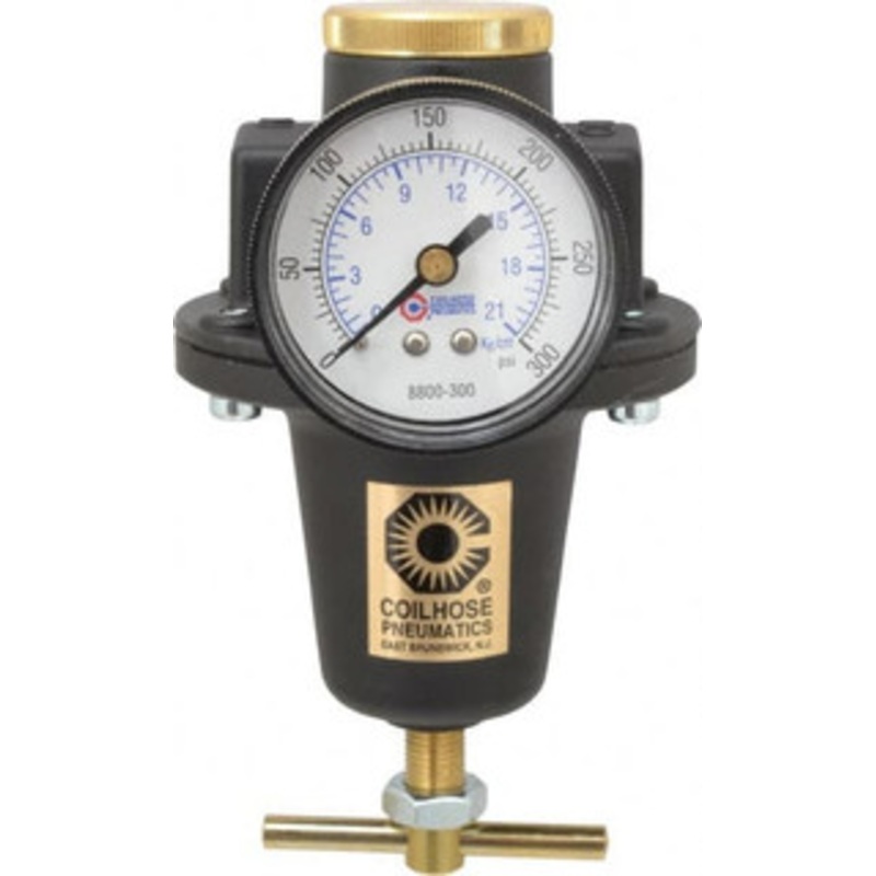 Coilhose Pneumatics 1/2 NPT 0 - 200 psi Heavy-Duty T-Handle Cast Aluminum Regulator with Gauge 250 Max Supply psi, 80 CFM, 250F Max, 4 Wide x 7 High 8804GH - 80073950