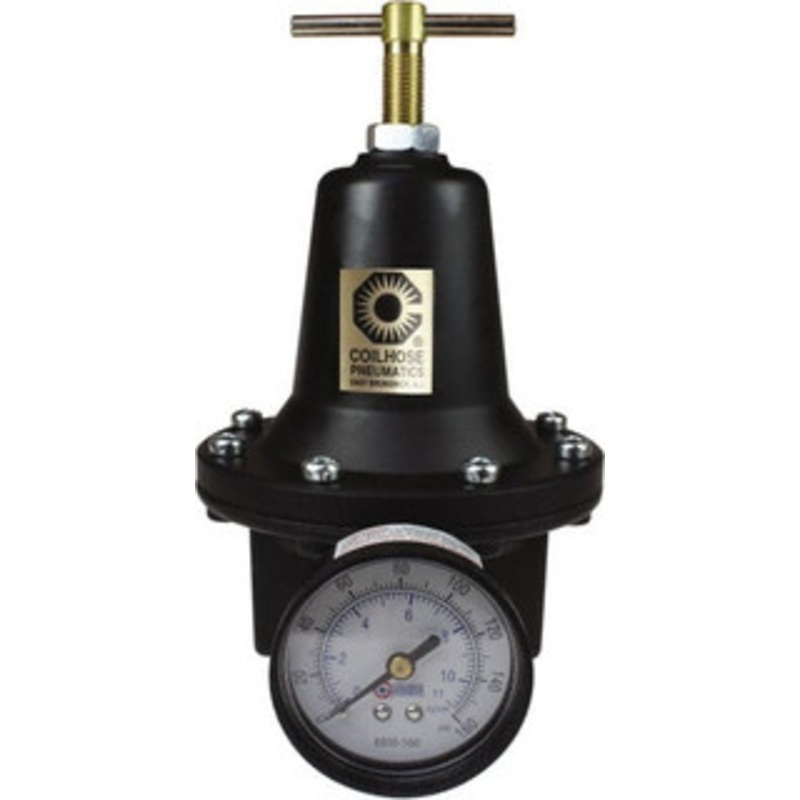 Coilhose Pneumatics 1/4 NPT 0 - 125 psi Heavy-Duty T-Handle Cast Aluminum Regulator with Gauge 250 Max Supply psi, 40 CFM, 250F Max, 3 Wide x 5-1/2 High 8802G - 79812152