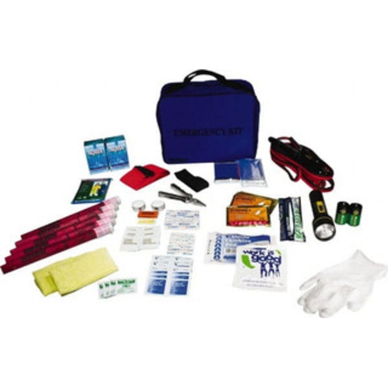Orion Safety 103 Piece, Emergency Roadside Safety Kit Emergency Flares, Flashlight, Batteries, Lightsticks, Jumper Cable, Multi-Tool, Vest, Poncho, Shop Cloths, Hand Warmers, Thermal Blankets, Water Pouches, Candles, Matches 8902-5 - 58421074
