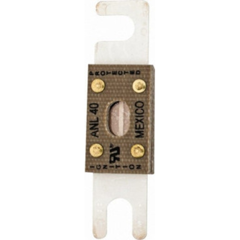 Bussmann 40 Amp Non-Time Delay Fast-Acting Forklift & Truck Fuse 125VAC, 80VDC, 3.18 Long x 0.75 Wide, Littelfuse CNL40, Bussman ANL-40, Ferraz Shawmut CNN40 ANL-40 - 75270462