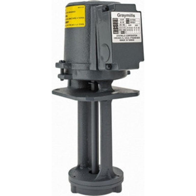 Graymills 230/460 Volt, 1/8 hp, 3 Phase, 3,450 RPM, Cast Iron Immersion Machine Tool & Recirculating Pump 10 GPM, 6 psi, 5 Long x 5 Mounting Flange Width, 11-3/4 Overall Height, NPT Thread, Plastic Impeller IMV08-F - 80030042