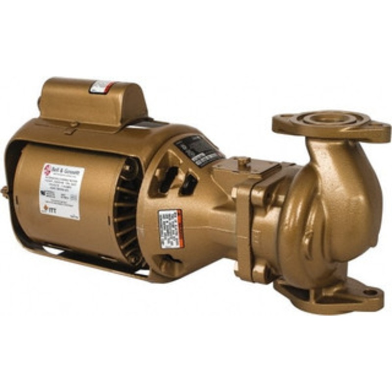 Bell & Gossett 1/12 hp, 14-7/8 Long, 1 Phase, Bronze Housing, Brass Impeller, Inline Circulator Pump 115 Volt, 60 Hz, 6-3/8 Flange Width, Bell & Gossett Part No. 106197, 125 Max psi, ODP Motor 106197LF - 07499130