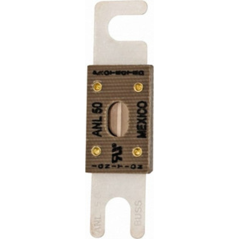Bussmann 50 Amp Non-Time Delay Fast-Acting Forklift & Truck Fuse 125VAC, 80VDC, 3.18 Long x 0.75 Wide, Littelfuse CNL50, Bussman ANL-50, Ferraz Shawmut CNL50 ANL-50 - 75270488