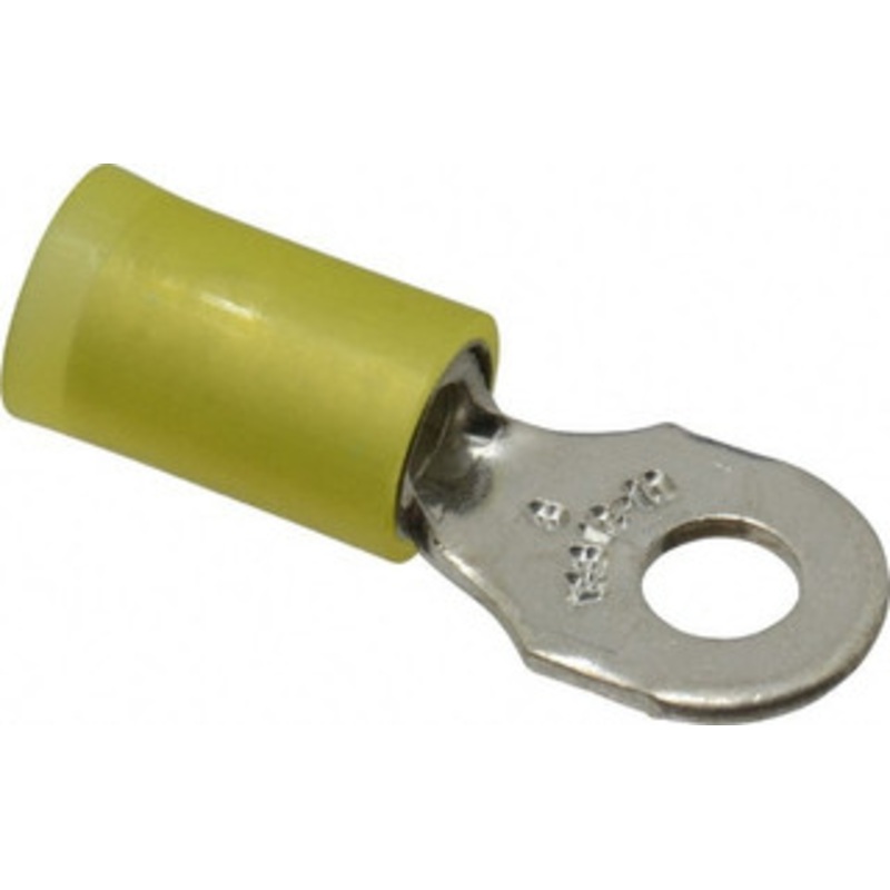Thomas & Betts 12-10 AWG Partially Insulated Crimp Connection D Shaped Ring Terminal #8 Stud, 1 OAL x 0.37 Wide, Tin Plated Copper Contact RC10-8 - 54063433