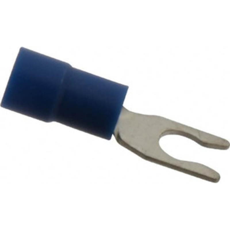 Thomas & Betts #6 Stud, 16 to 14 AWG Compatible, Partially Insulated, Crimp Connection, Locking Fork Terminal 0.236 Fork Width, Vinyl Insulation, Blue, 0.886 OAL, 600 Volts, 0.031 Thick, Copper Contacts TV14-6LF-XV - 68886928