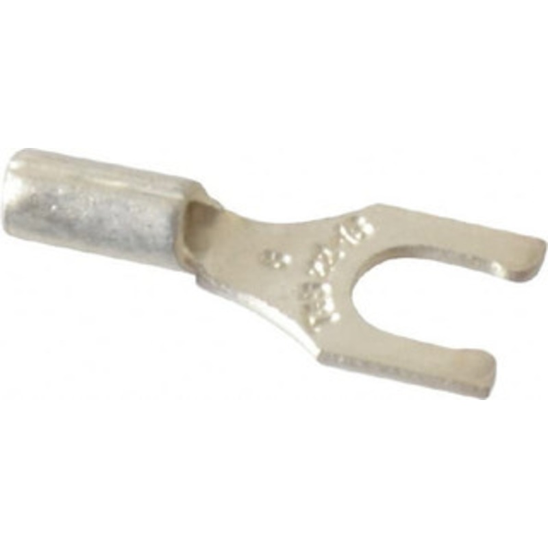 Thomas & Betts #8 Stud, 22 to 16 AWG Compatible, Noninsulated, Crimp Connection, Locking Fork Terminal 0.29 Fork Width, Red, 3/4 OAL, 600 Volts, Copper Contacts A18-8FL - 54064621