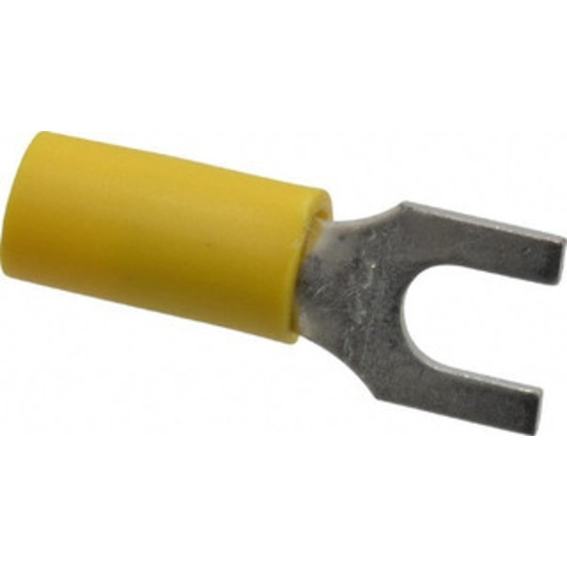 Thomas & Betts #10 Stud, 12 to 10 AWG Compatible, Partially Insulated, Crimp Connection, Standard Fork Terminal 0.38 Fork Width, Vinyl Insulation, Yellow, 1.09 OAL, 600 Volts, Copper Contacts 10RC-10F - 54064043