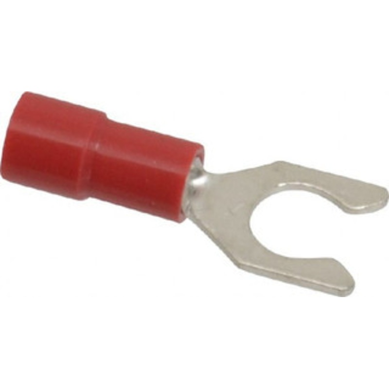 Thomas & Betts #10 Stud, 22 to 18 AWG Compatible, Partially Insulated, Crimp Connection, Locking Fork Terminal Vinyl Insulation, Red TV18-10LF-XV - 68886969