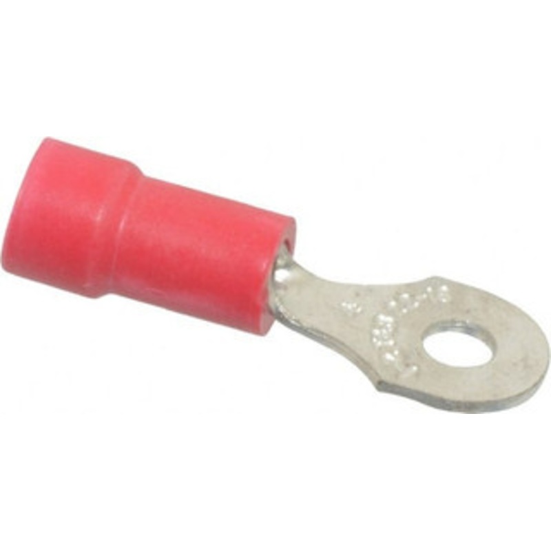 Thomas & Betts 22-16 AWG Partially Insulated Crimp Connection D Shaped Ring Terminal #4 Stud, 0.97 OAL x 0.31 Wide, Tin Plated Copper Contact 18RA-4 - 54063755