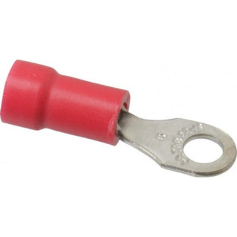 Thomas & Betts 22-16 AWG Partially Insulated Crimp Connection D Shaped Ring Terminal #6 Stud, 0.94 OAL x 1/4 Wide, Tin Plated Copper Contact 18RA-6 - 54063763