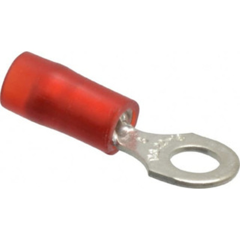 Thomas & Betts 22-16 AWG Partially Insulated Crimp Connection D Shaped Ring Terminal #8 Stud, 0.89 OAL x 0.26 Wide, Tin Plated Copper Contact RA18-8 - 54063326