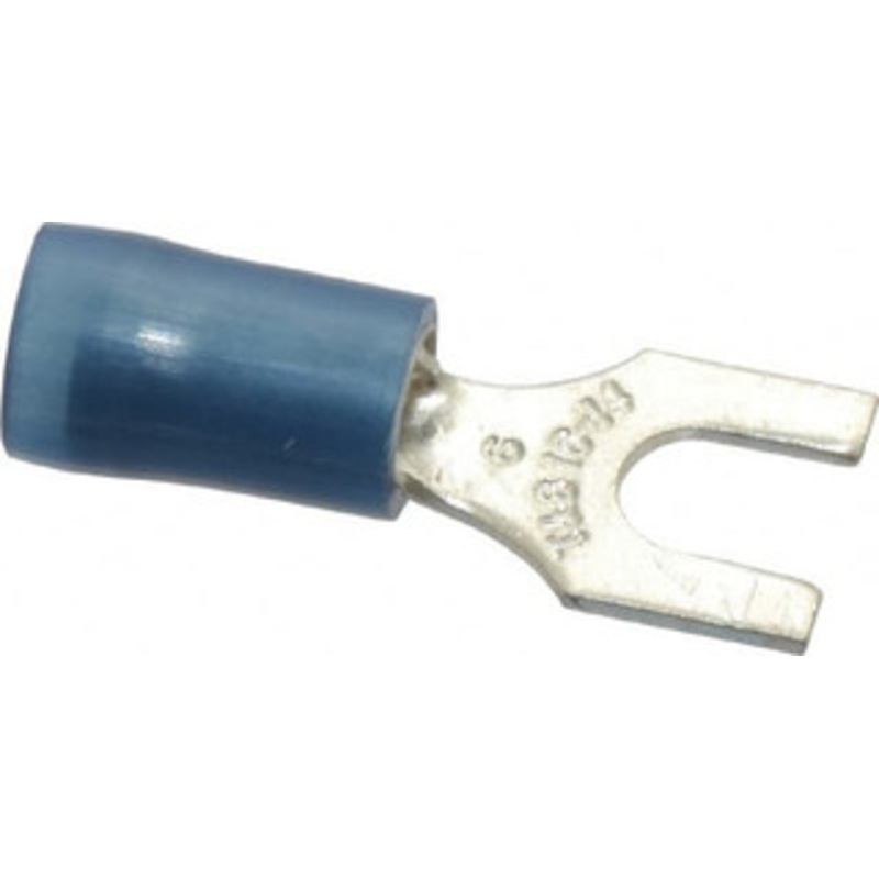 Thomas & Betts #6 Stud, 18 to 14 AWG Compatible, Partially Insulated, Crimp Connection, Standard Fork Terminal 0.31 Fork Width, Nylon Insulation, Blue, 0.87 OAL, 600 Volts, Copper Contacts RB14-6F - 54063532