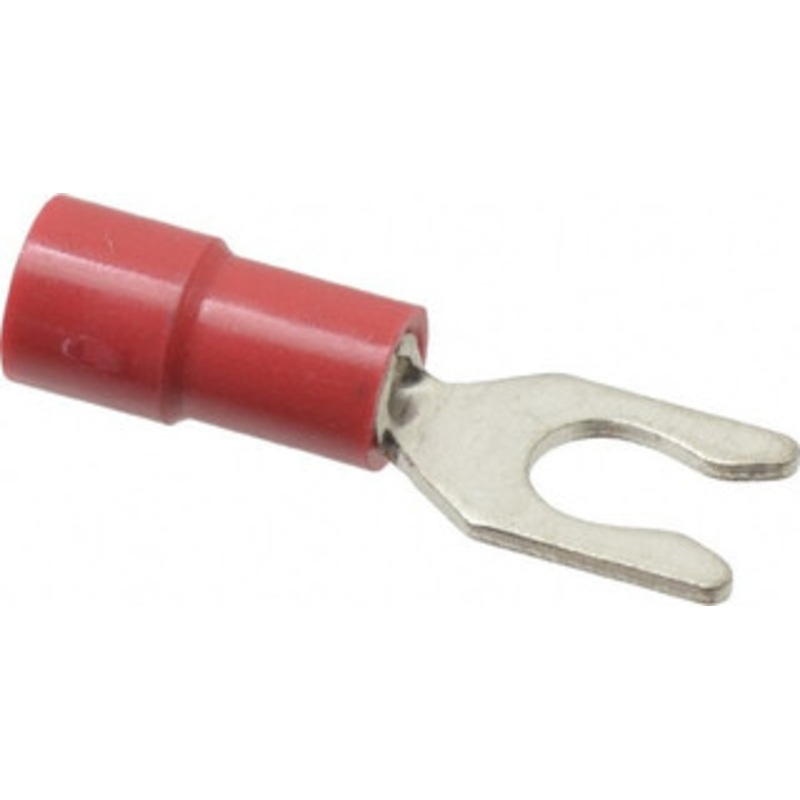 Thomas & Betts #8 Stud, 22 to 18 AWG Compatible, Partially Insulated, Crimp Connection, Locking Fork Terminal Vinyl Insulation, Red TV18-8LF-XV - 68886993
