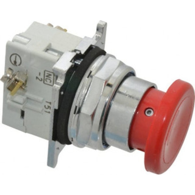 Eaton Cutler-Hammer 30-1/2mm Mount Hole, Extended Mushroom Head, Pushbutton Switch with Contact Block Round, Red Pushbutton, Nonilluminated, Momentary (MO), Corrosion Resistant, Oiltight and Watertight 10250T26R - 07826233