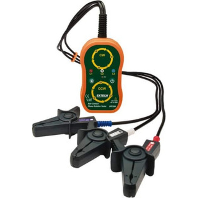 Extech 3 Phase, 75 to 1,000 VAC, 45 to 65 Hz, 14 to 122F, LED Display Phase Rotation Tester AA, Includes (4) AA Batteries, Pouch Case, Test Leads with Large Color-Coded Alligator Clips, CAT III 600 V, CE, EN 61010-1 PRT200 - 43280833