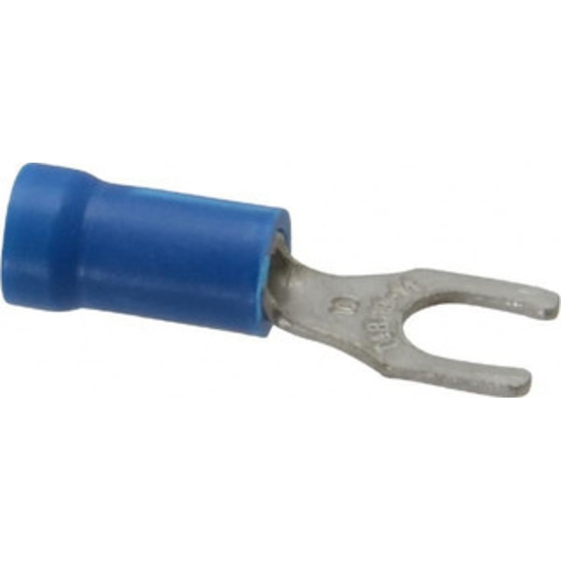 Thomas & Betts #10 Stud, 18 to 14 AWG Compatible, Partially Insulated, Crimp Connection, Locking Fork Terminal 0.29 Fork Width, Vinyl Insulation, Blue, 0.97 OAL, 600 Volts, Copper Contacts 14RB-10FL - 54064118