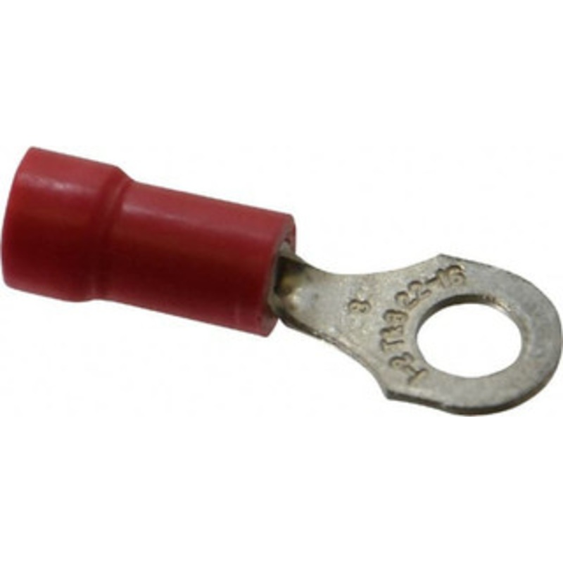 Thomas & Betts 22-16 AWG Partially Insulated Crimp Connection D Shaped Ring Terminal #8 Stud, 0.97 OAL x 0.31 Wide, Tin Plated Copper Contact 18RA-8 - 54063771