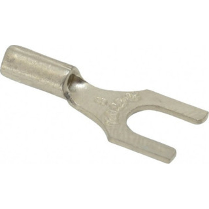 Thomas & Betts #8 Stud, 22 to 16 AWG Compatible, Noninsulated, Crimp Connection, Standard Fork Terminal 0.31 Fork Width, Red, 3/4 OAL, 600 Volts, Copper Contacts A18-8F - 54064514