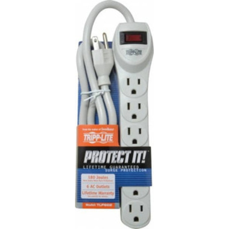 Tripp Lite 6 Outlets, 120 Volts, 15 Amps, 2 ft. Cord, Power Outlet Strip Free Hanging, Keyhole Mount, 5-15P NEMA Configuration, 23.98 Strip, UL1449 3rd Edition TLP602 - 06021984