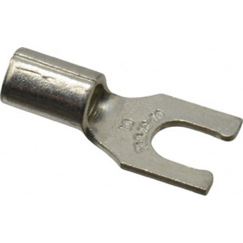 Thomas & Betts #10 Stud, 12 to 10 AWG Compatible, Noninsulated, Crimp Connection, Locking Fork Terminal 0.37 Fork Width, Yellow, 0.85 OAL, 600 Volts, Copper Contacts C10-10FL - 54064696