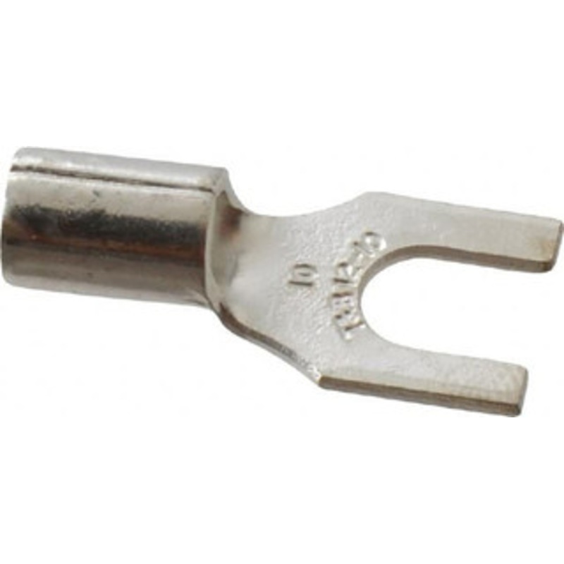 Thomas & Betts #10 Stud, 12 to 10 AWG Compatible, Noninsulated, Crimp Connection, Standard Fork Terminal 0.38 Fork Width, Yellow, 0.82 OAL, 600 Volts, Copper Contacts C10-10F - 54064597