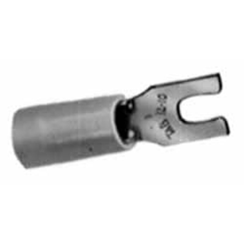 Thomas & Betts #10 Stud, 18 to 14 AWG Compatible, Partially Insulated, Crimp Connection, Locking Fork Terminal 0.29 Fork Width, Nylon Insulation, Blue, 0.87 OAL, 600 Volts, Copper Contacts RB14-10FL - 54063664