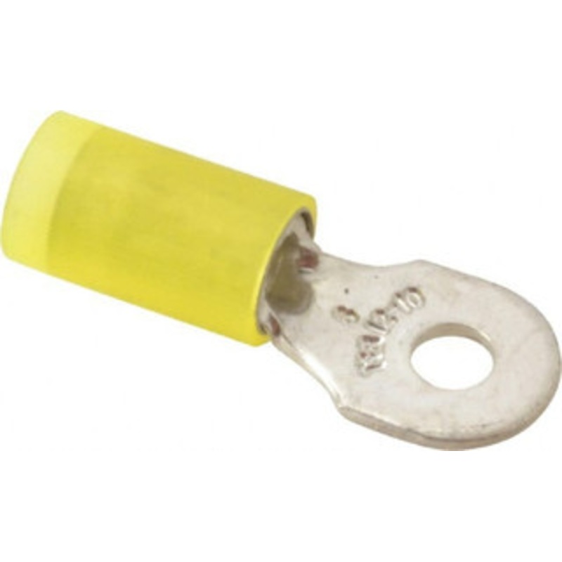Thomas & Betts 12-10 AWG Partially Insulated Crimp Connection D Shaped Ring Terminal #6 Stud, 1 OAL x 0.37 Wide, Tin Plated Copper Contact RC10-6 - 54063425